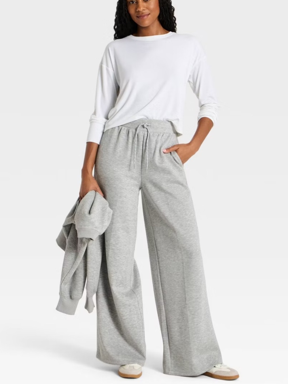 all in motion Airy Sleek Wide Leg Drawstring Pants in Heather Gray